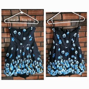 Rue 21 Black Dress with Blue Floral Pattern